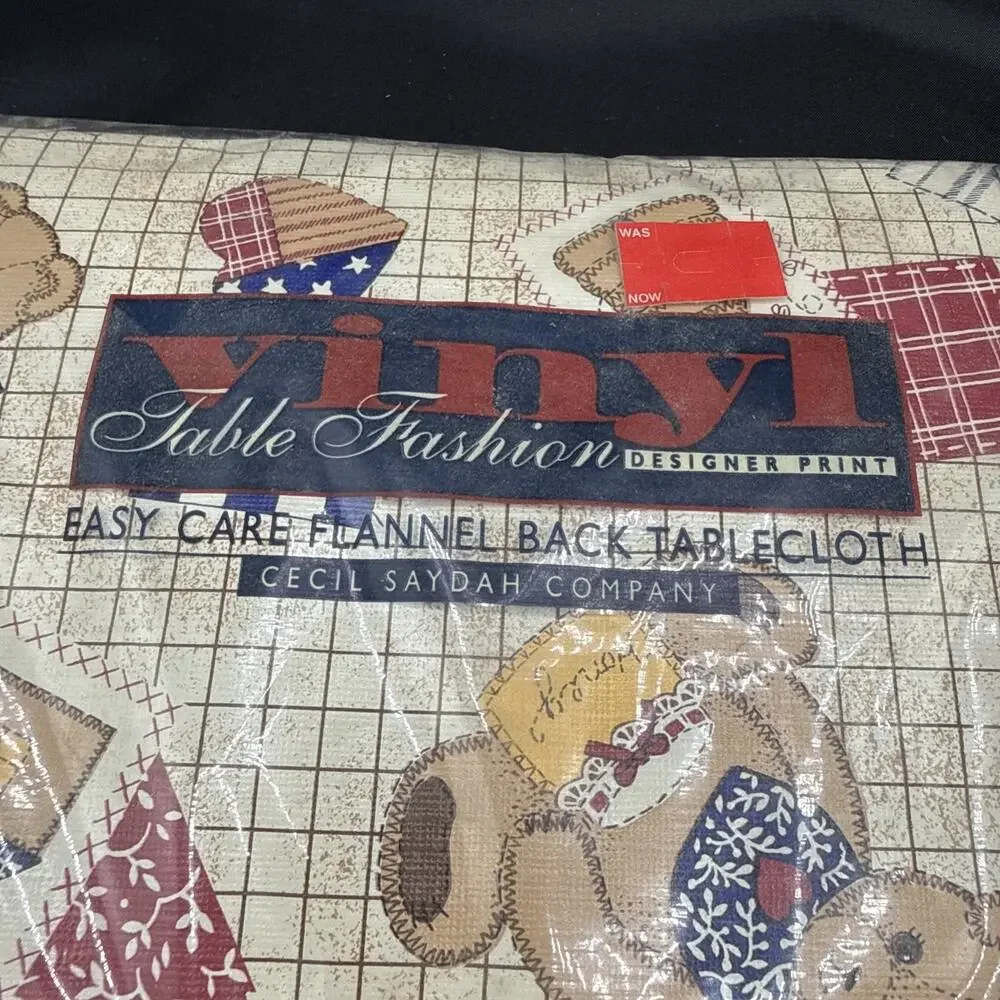 Table Fashion brand vinyl tablecloth “ Blue Jean Teddy” 52” X 70” Oblong